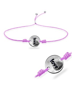 Love Word with Plain Silver Shiny Rope Bracelet BRS-241